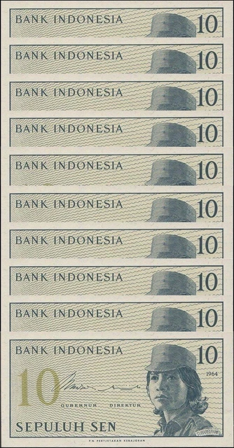 Indonesia 10 Sen, 1964, P-92, UNC X 10 PCS
