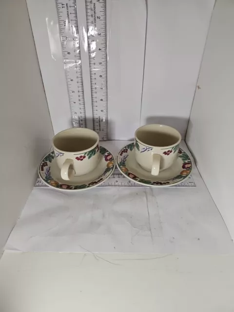 2 x Vintage Crown Dynasty Cups & Saucers Set Fruits On Edge 2