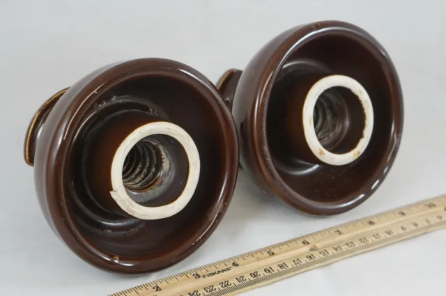 2 Vintage Dark Brown Glaze Ceramic Insulator “B” Ohio Brass Porcelain 8