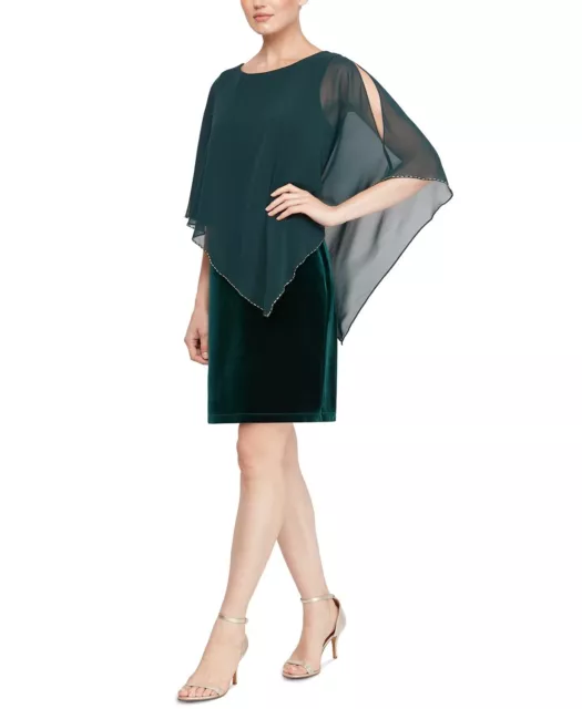 SL Fashions Women's Velvet Asymmetrical Cape Dress Green Size 12