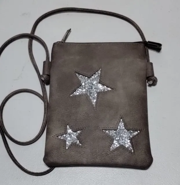 Vegan Leather Small Crossbody Purse Three Sparkle Star Design Bohemian Bag EUC