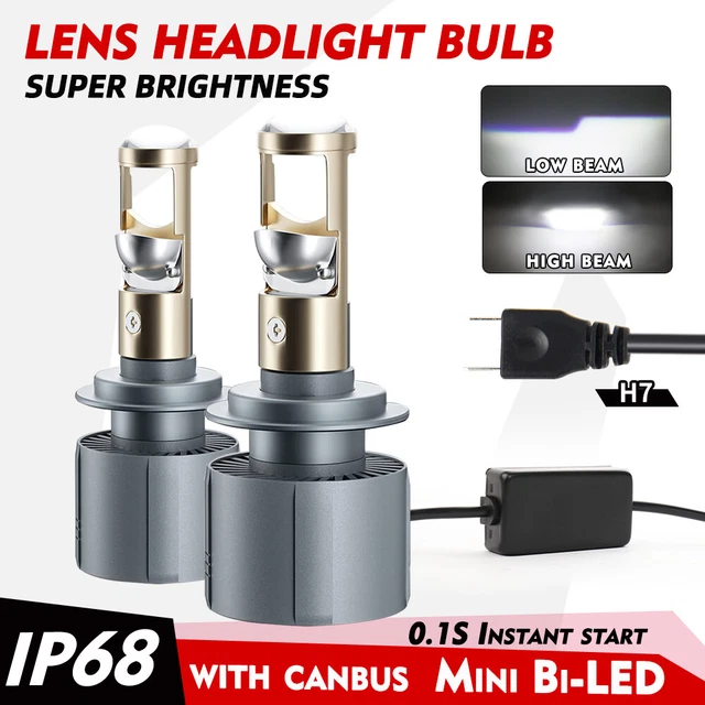 2x H7 Mini Bi-LED Projector Lens High Low Beam Bulb Headlight Kit Retrofit LHD