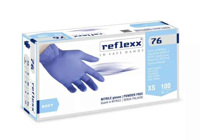 Guantes Nitrilo Desechable Reflexx76 Azul Sin Polvo 100Pz Médico Alimentos