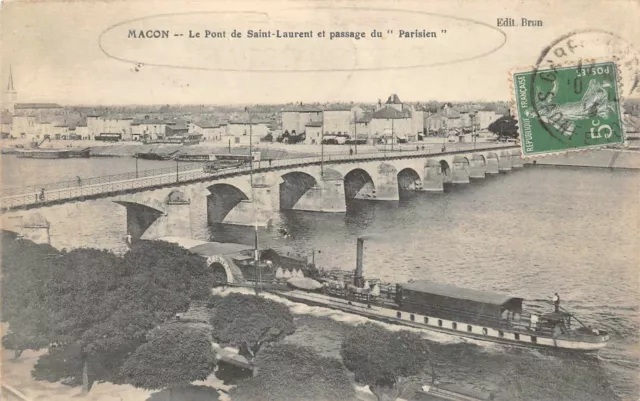 CPA MACON - Le pont de Saint-Laurent et passage du "Parisien"  (128994)