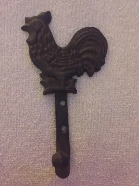 Cast Iron Rustic Brown Rooster With Hook Towel Hanger Pot Holder