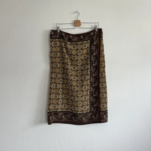 Sag Harbor Womens Vintage 90s Plus Size 18 Maxi Scarf Wrap Skirt Brown Geometric