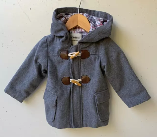 JACK and MILLY Boys Wool Blend Grey Hooded Duffle Winter Jacket Size 1