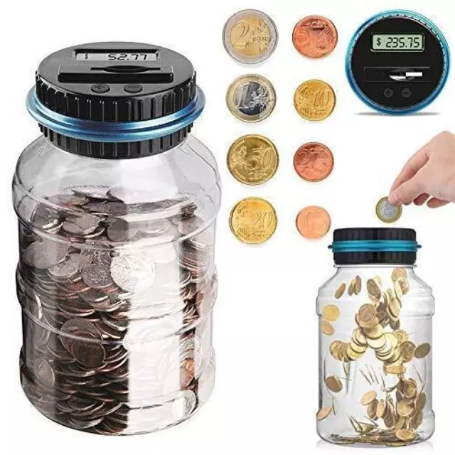 2.5L Digital Coin Counter Savings Jar Piggy Bank W LCD Screen Automatic Counting