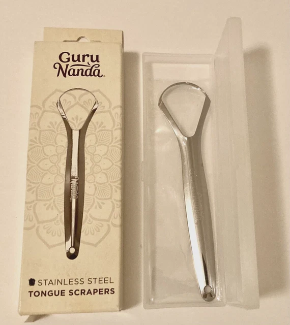 Raspador de lengua de acero inoxidable Guru Nanda envuelto en estuche de plástico