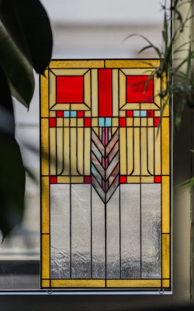 Tiffany Style Stained Glass Window Panel - Frank Lloyd Wright Inspired Prairie