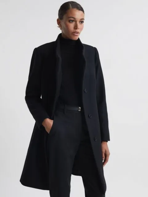 New Reiss MIA WOOL BLEND MID-LENGTH COAT In Black Size US 6 / UK 10 $560