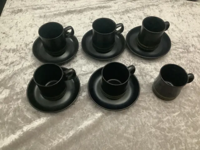 denby bokhara 5x coffee/tea cups and saucers