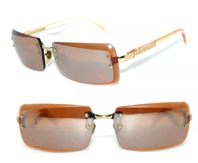 Versace Occhiali Da Sole Marrone Oro X31 Medusa Logo Donna Senza Bordi Occhiali Gianni Astuccio