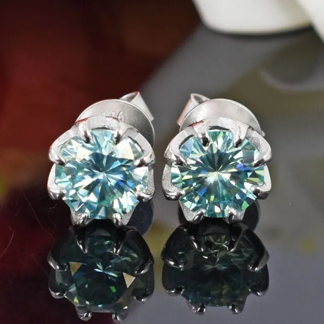 RARE 10.00 Ct Treated Blue Diamond Solitaire Studs In 925 Silver, Amazing Shine