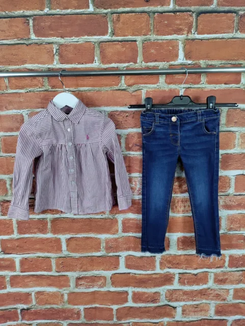 Camicia A Righe Next Bambina Età 2-3 Anni Ralph Lauren Set Jeans Denim 98Cm