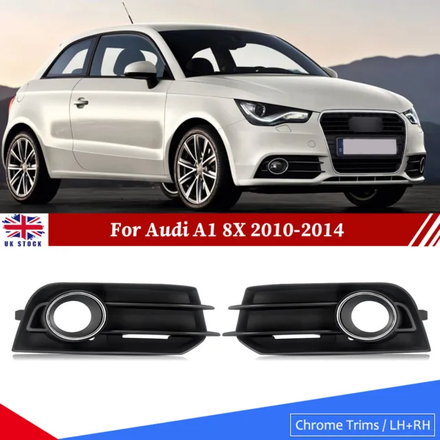 Pair For Audi A1 8X 2010-2014 Front Fog Light Grille Cover w/ Chrome Tims LH+RH