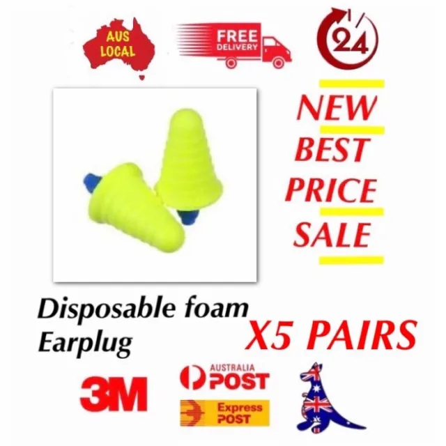 5 X 3M -EAR Push-Ins Earplugs 318-1008 with Grip Rings Uncorded Poly Bag PERTH