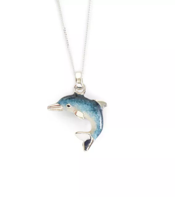 SATURNO Silver and Enamel DOLPHIN PENDENT- Fully Hallmarked Sterling Silver