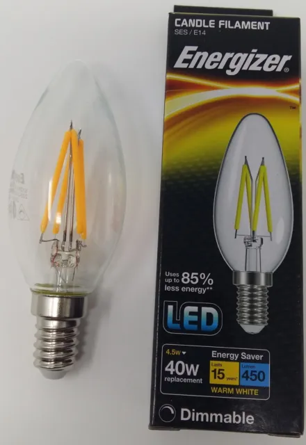 5w = 40w LED Energizer Dimmable Filament Candle Light Bulb Lamp SES E14