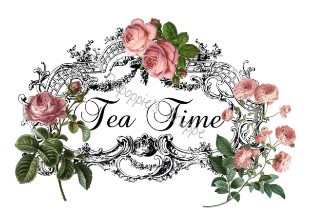 Fabric Block French Victorian Pink Roses Tea Time Scroll Elegant Chic and Shabby