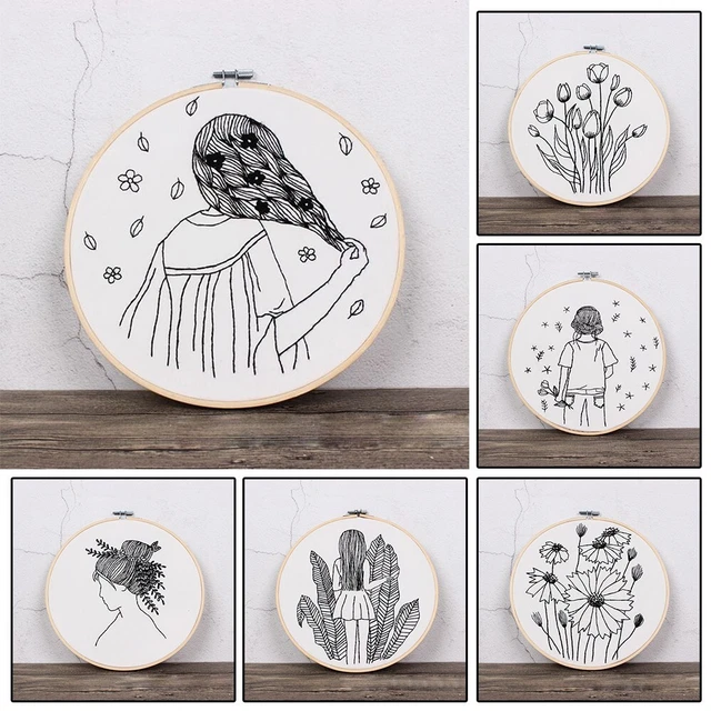 1 Pièces DIY Fait Kit Broderie Croquis Fille Fleur Croix Point Couture Set