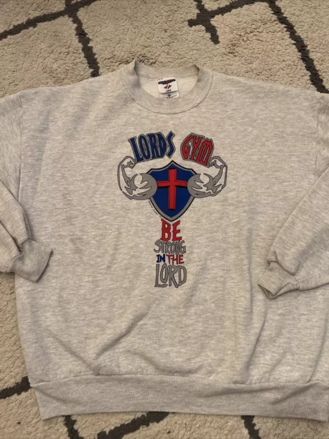 Lords Gym Sweatshirt Vintage 90s Rare Be Strong In The Lord XL See Measurements