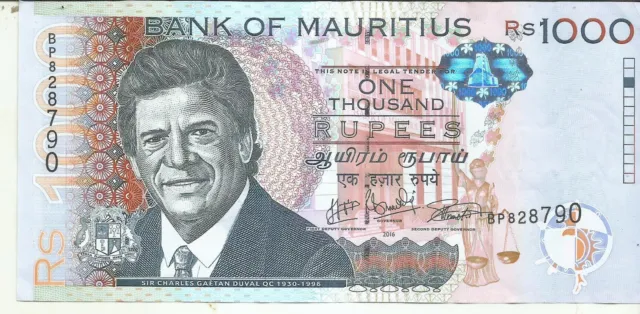 Mauritius 1000 Rupees 2016  P 63.  Xf Condition. 4Rw 08Feb