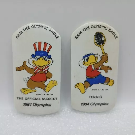 (2) Vintage 1984 Los Angeles Olympics Button Pins with "Sam the Olympic Eagle"