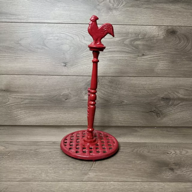 Solid Cast Iron Red Rooster Paper Towel Stand Country Kitchen Farmhouse Decor