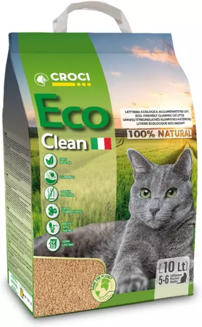 Lettiera Eco Clean 10 L - Lettiera Gatti Agglomerante, Biodegradabile Si Getta N