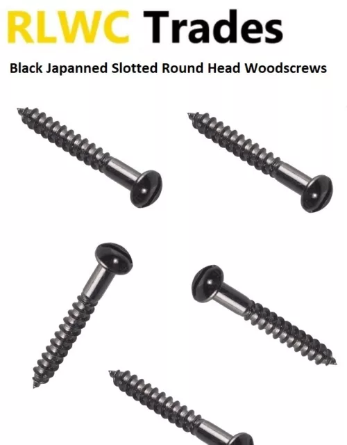 BLACK JAPANNED SLOTTED ROUND DOME HEAD WOOD SCREWS No8 and No10 Gauge 3