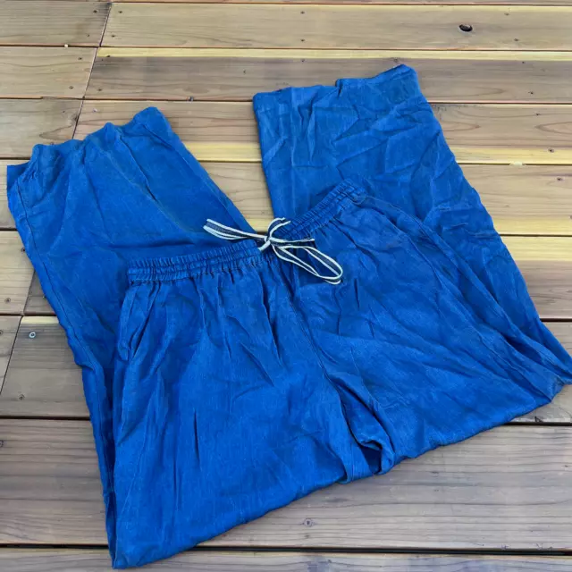 Laundry by Shelli Segal Size 12 Women's Blue Drawstring Pull-On Wide Legs Pants