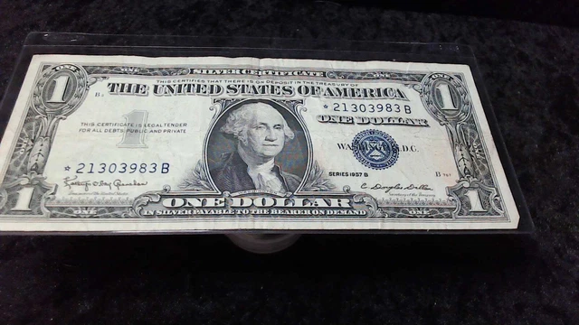 1957B 1$ Silver Certificate Star Note Serial# * 21303983 B Avg Circulation