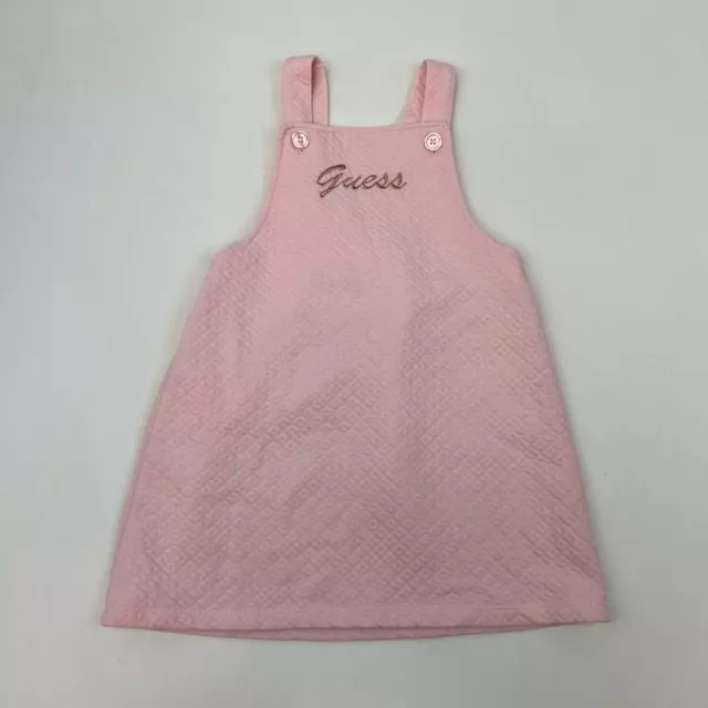 Guess Kids Girls Overall Jumper Dress Pink Quilted Knee Length Square Neck 6X