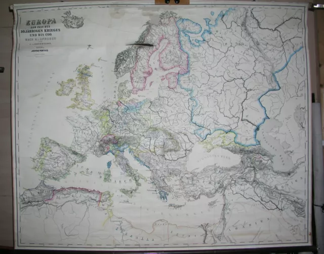 Schulwandkarte map Europa Karte 30jähriger Krieg Spruner Bretschneider 156x126cm