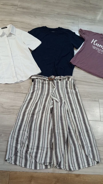 Women's Size Small Four Pieces, Three Shirts And One Striped Flowy Cropped Pants
