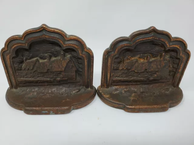 VTG Stratford On Avon Cottage Cabin Cast Iron Bookends  Heavy