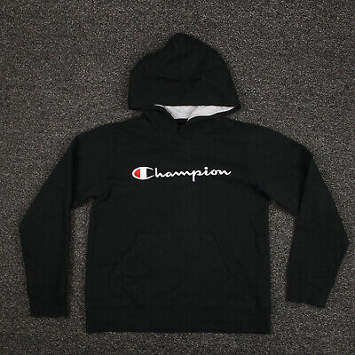 Champion Hoodie Girls Large Black Center Embroidered Logo Long Sleeve Youth