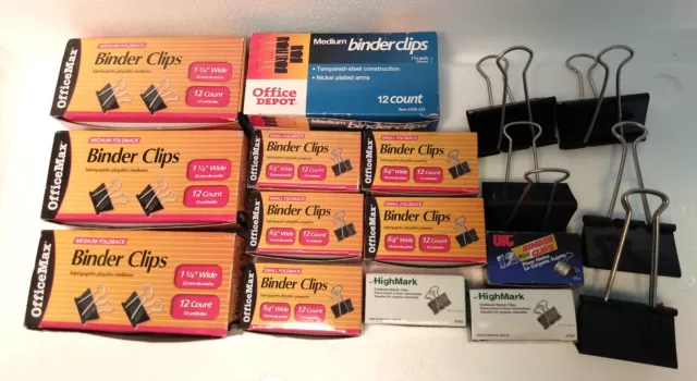 lot of 149 mini small medium large NEW binder clips (12 boxes + 5 singles)