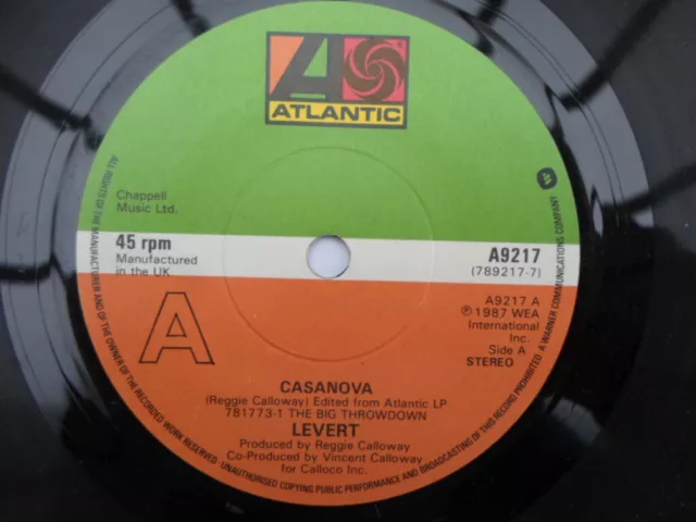 Levert Casanova 7" Atlantic A9217 EX/VG 1987 picture sleeve, Casanova/Throwdown