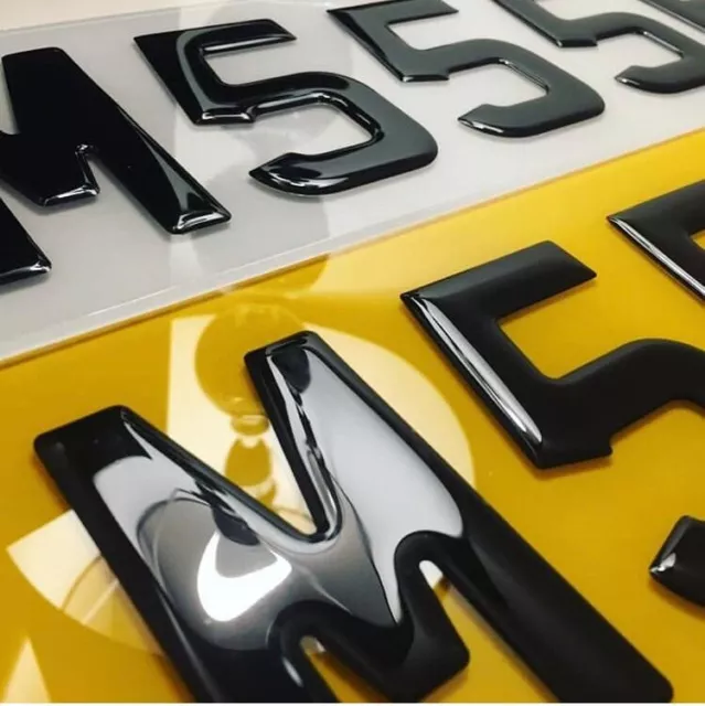 Pair Of Road Legal Front & Rear 3D Gel Raised Domed Gloss Black Number Plates