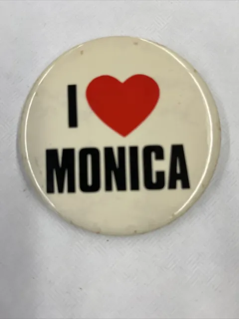 I Love Monica Vintage 1980s Pinback Button