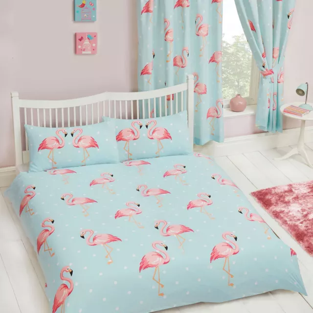 Fifi Flamingo Double Duvet Cover Set Polka Dot Bedding New