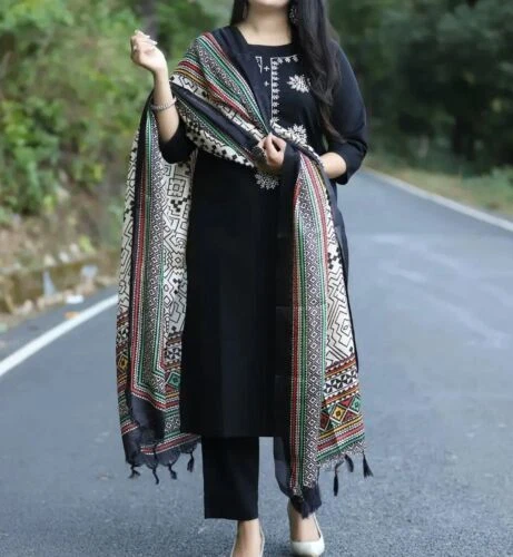 Designer indiano Palazzo Kurta set donna cotone shalwar Kameez già pronto nero