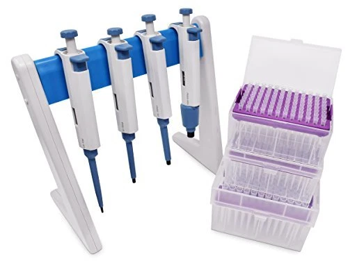 Complete 4 Micropipettes Kit: 4 Pipettors (0.5-10μl 10-100μl 100-1000μl 1000