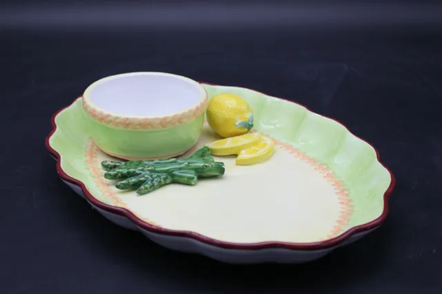 BELLA CASA By GANZ 3-D Fruit Vegetable 14" Platter W/ Bowl Ceramic Oval Lemon