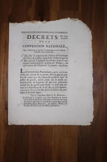 ✒ Révolution CONVENTION NATIONALE Décret Portiers & Concieres requisition émigré