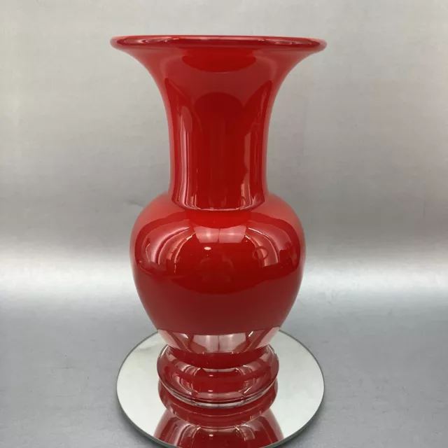 Vintage Larry Laslo Mikasa Japan 9” Brilliant Red Glass Vase Trumpet Retro