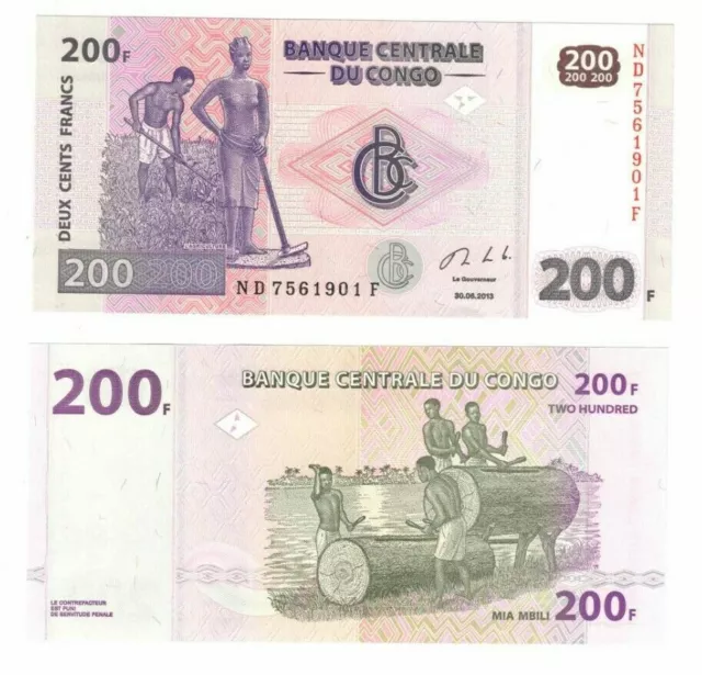 2013 Congo Democratic Republic  Banknote 200 Francs  P99b UNC