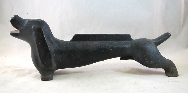 Antique Cast Iron Black Wiener Daschund Dog Boot Scraper Door Stopper